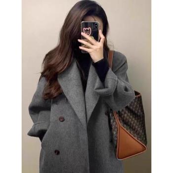 灰色高階感雙面羊絨大衣女秋冬季新款加厚羽絨服內膽羊毛呢子外套