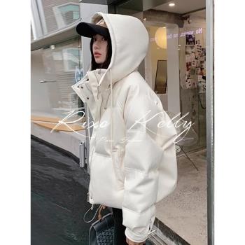 RIXO STREET法式設計感立領連帽短款皮面短款麵包服加厚寬松外套