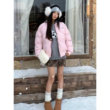 粉色羽絨棉服女2024冬季新款美式高階感棉衣學生短款加厚棉襖外套