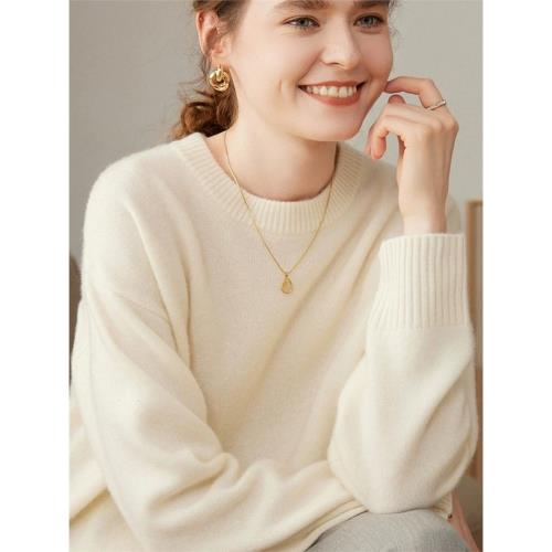 鄂爾多斯市100純山羊絨衫女圓領寬松加厚毛衣針織內搭羊毛打底衫