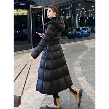 高階羽絨服女士長款2024冬季新款收腰修身顯瘦保暖加厚白鴨絨外套