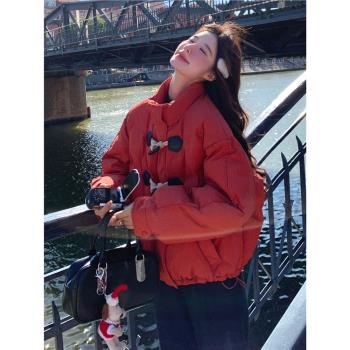 新年紅色泡芙短款羽絨服女冬季2024新款小個子加厚保暖麵包服外套