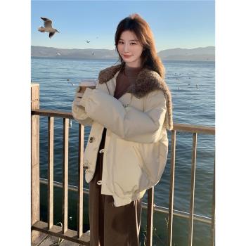 韓系設計感超好看白色羽絨服女2024冬季新款小個子短款白鴨絨外套