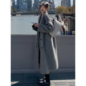 加厚灰色中長款高階雙面羊絨大衣女秋冬2024年新款寬松羊毛呢外套