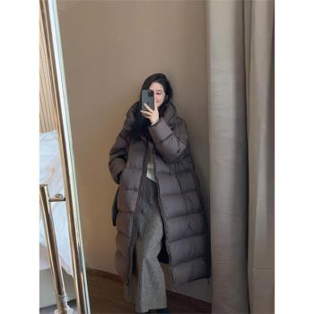 韓系2025冬季羽絨服女新款寬松連帽中長款過膝白鴨絨保暖加厚外套