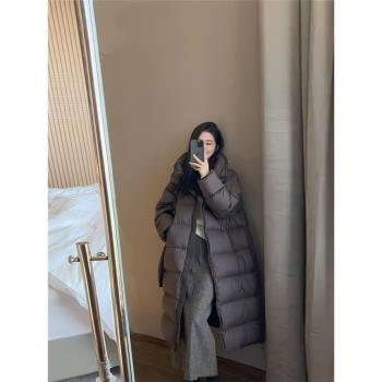 2025年冬季羽絨服女新款韓版寬松連帽中長款過膝白鴨絨保暖外套潮