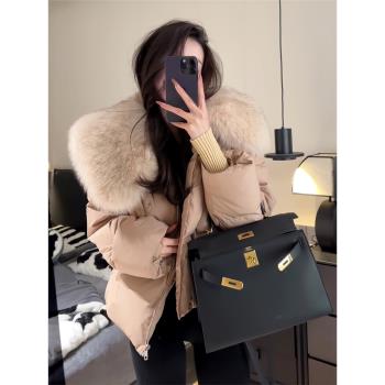 冬季新款韓系寬松短款保暖羽絨服女小眾名媛氣質大毛領白鴨絨外套