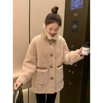 2025春季新款皮草外套女士中長款羊羔絨顆粒羊羔毛大衣皮毛一體