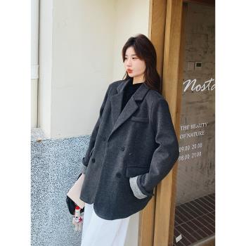 灰色羽絨服內膽小西裝外套女2025冬新款小個子高階感加厚毛呢大衣