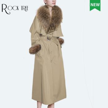 卡其色大毛領時尚派克服外套修身顯瘦中長款過膝羽絨服真毛領女冬
