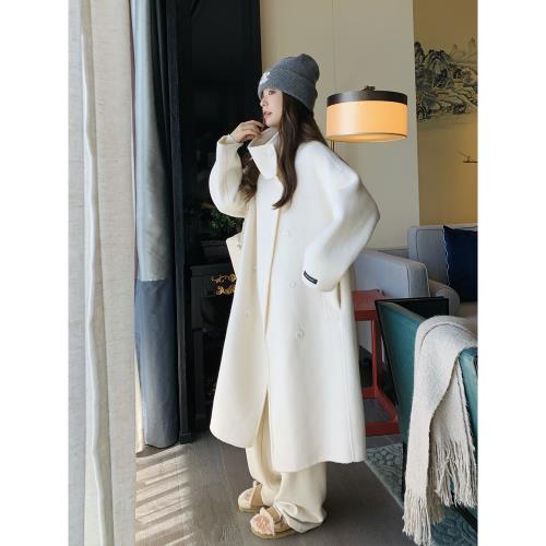 高級感白色雙面呢羊絨大衣女2025冬季新款氣質中長款過膝毛呢外套