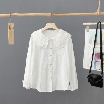 2025早春新款法式雙層翻領刺繡白襯衫女氣質女裝寬松打底上衣襯衣