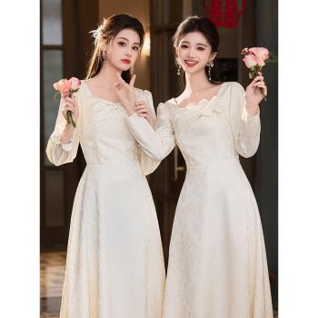 伴娘服2024新款秋冬季高階感年會主持晚禮服女平時可穿絕美姐妹裙