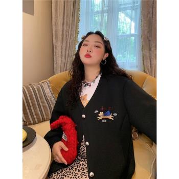 金大支刺繡棒球服女2025年新款春秋季大碼胖mm時尚洋氣休閑短外套