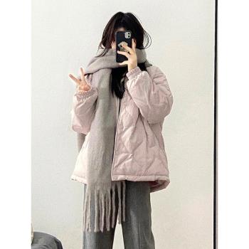 粉色爆款菱格寬松加厚羽絨棉服