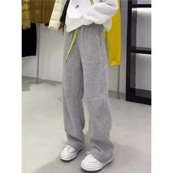 韓風灰色刺繡加絨加厚鐮刀褲子休閑運動褲香蕉衛褲女春秋2025新款