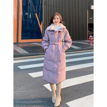 兔毛領羽絨服女205新款冬季寬松收腰顯瘦中長款加厚90白鴨絨外套