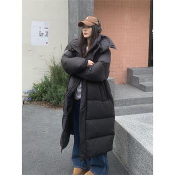 加厚羽絨服女中長款過膝2024冬季新款韓版時尚寬松保暖白鴨絨外套
