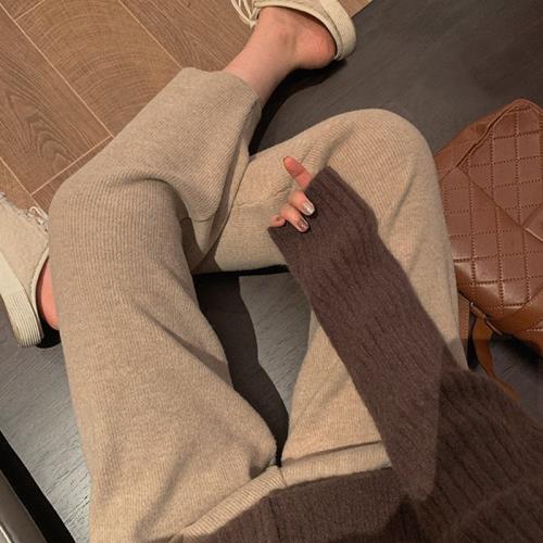 加厚休閑奶奶褲女士垂感針織闊腿褲氣質小個子哈倫蘿卜九分褲春秋