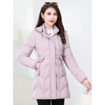 秋冬羽絨棉服女中長2024新款修身顯瘦媽媽棉襖加厚保暖夾棉衣外套