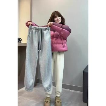 新款2025爆款歐貨小個子顯高休閑運動褲子加厚加絨灰色衛褲女春秋