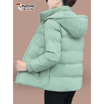 啄木鳥羽絨棉服女2024年新款中年媽媽冬裝小棉襖加厚棉衣短款外套