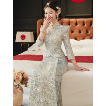 秀禾服2023新款新娘藍色中式婚紗禮服嫁衣顯瘦高階敬酒出閣服夏季