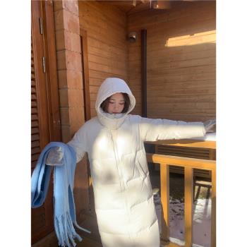 Halonini 保ming大被子 長款連帽顯瘦黑色保暖新國標羽絨服女冬季