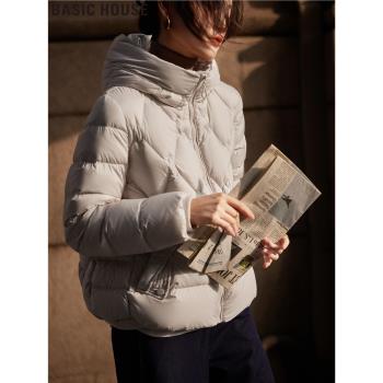 Basic House/百家好立領連帽90鴨絨羽絨服外套女冬季流行風格穿搭