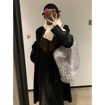 2025新款中長款黑色毛呢外套女秋冬季爆款韓系高階感加厚呢子大衣