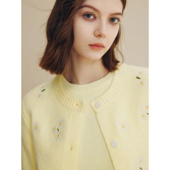 【MIU系】小雛菊刺繡羊毛針織開衫女2025春新款時尚氣質法式上衣