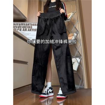 黑色軟殼加絨沖鋒褲女款秋冬東北防寒工裝褲子加厚防水防風滑雪褲