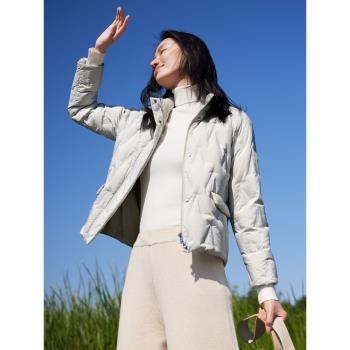 波司登羽絨服女2024新款立領中款時尚輕暖輕薄短款小廓形壓膠無縫