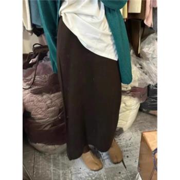 高階感超好看半裙女羊絨毛呢針織半身裙秋冬垂墜感直筒小個子長裙