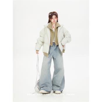 小眾設計感立領假兩件格子棉服女冬季新款保暖休閑韓版棉衣外套潮
