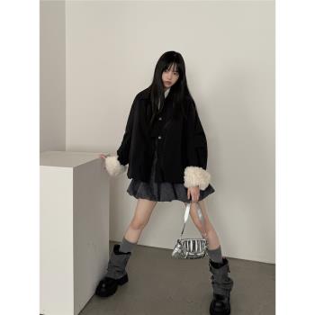 ddgirl冬日開場白原創設計仿羊羔袖口寬松顯瘦保暖白鴨絨羽絨服
