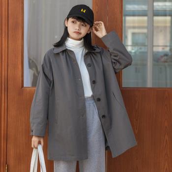 女裝全棉中長款直筒寬松學生風衣