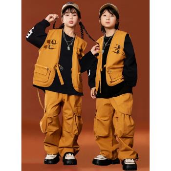 街舞演出服男童hiphop嘻哈潮服女童馬甲舞臺套裝兒童舞蹈表演服裝