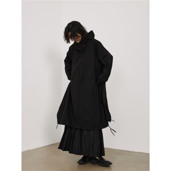 SUNYVONNE-22FW 小眾設計師山本暗黑不規則連帽開叉長款毛呢衛衣