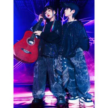 舞臺裝亮片表演服街舞兒童潮服男童嘻哈演出服女童hiphop走秀套裝