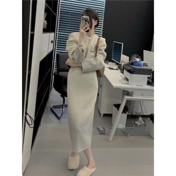 秋冬裝搭配一整套小香風套裝裙職業女裝御姐高階感韓劇毛呢兩件套
