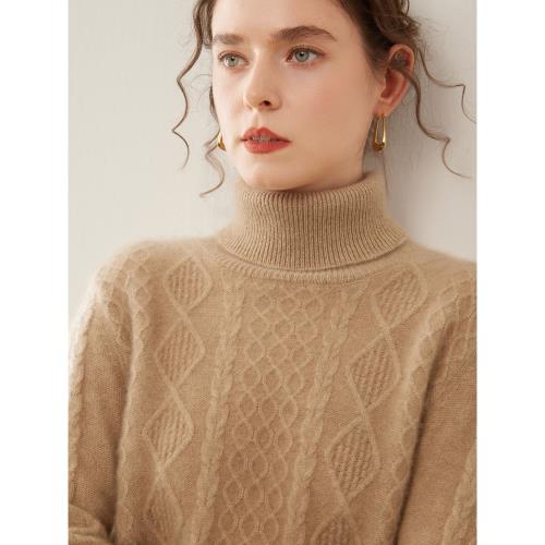 牧羊人雙股加厚高領羊絨衫女阿蘭花時尚秋冬針織打底衫內搭毛衣