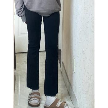 黑色加絨微喇牛仔褲女2024年秋冬新款高腰顯瘦小個子九分喇叭褲子