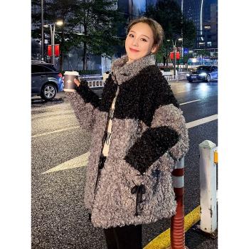 皮毛一體外套女2024年新款羊羔毛中長款皮草百搭韓版寬松加厚大衣