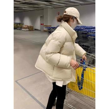 立領羽絨服短款女2024年冬季新款簡約時尚白鴨絨高階感加厚麵包服