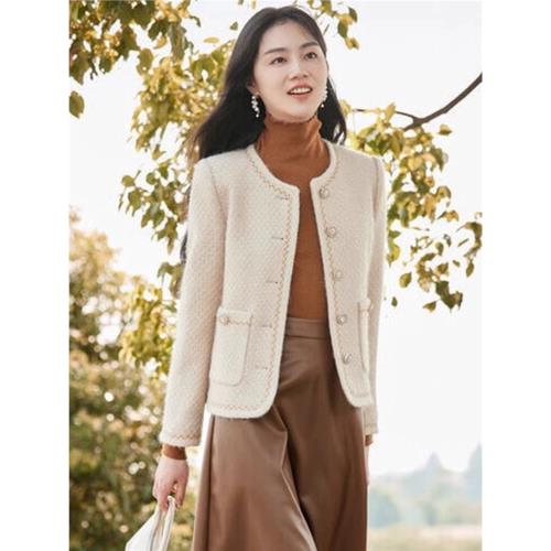 華來阿瑪施特2025秋冬新款商場同款法式名媛粗花呢圓領小香風外套