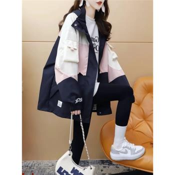 連帽運動服外套女2025春季新款加絨加厚風衣寬松夾棉工裝夾克上衣