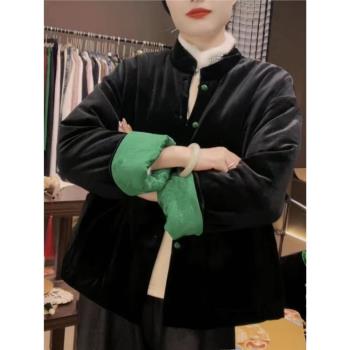 立領絲絨復古國風加厚外套棉服