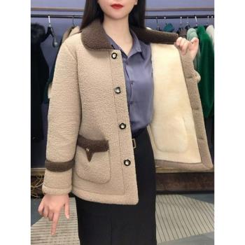 皮毛一體羊羔絨外套女秋冬季新款加絨加厚媽媽裝中長款顆粒絨大衣