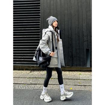 藍色工裝沖鋒衣派克羽絨服女2024冬季新款加厚90白鴨絨防風服外套
